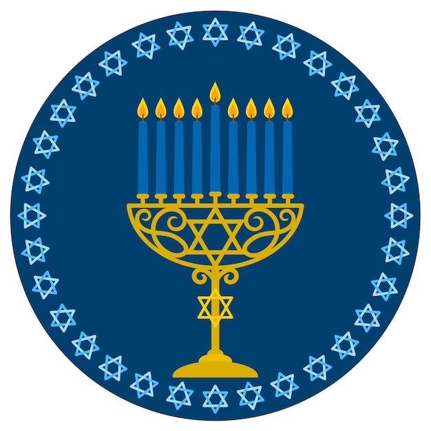 Happy Hanukkah illustration of menorah with candles.