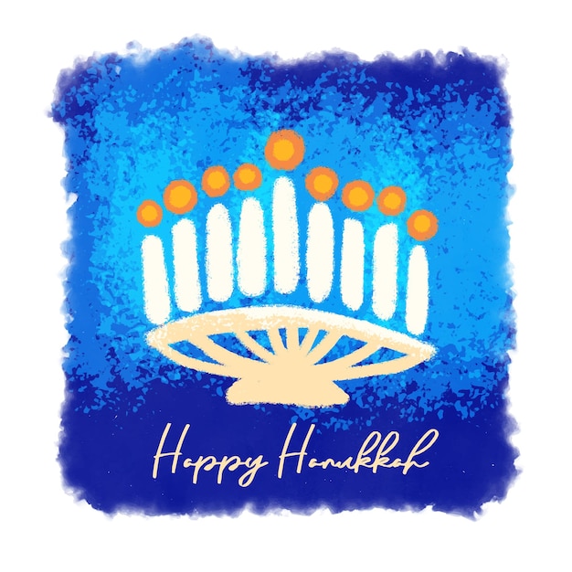 Happy Hanukkah illustration of menorah with candles.