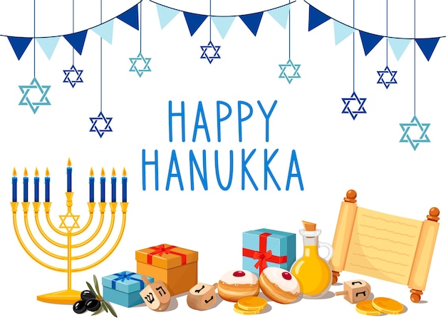 Happy Hanukkah Jewish Festival of Lights background for greeting card invitation banner