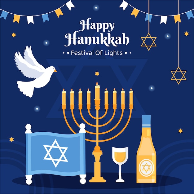 Happy Hanukkah Jewish Holiday Background Template Hand Drawn Cartoon Flat Illustration