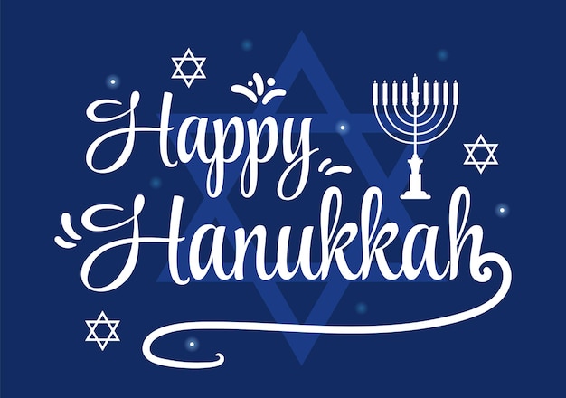 Happy Hanukkah Jewish holiday Template Hand Drawn Cartoon Flat Illustration with Traditional Symbols