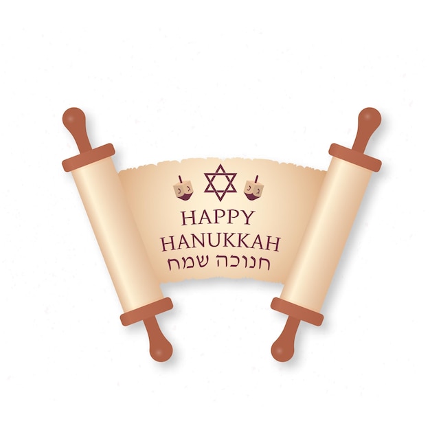 Happy Hanukkah lettering on old scroll paper Jewish holiday Festival of Lights Easy to edit vector template for banner typography poster greeting card invitation flyer tshirt