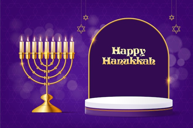 Happy Hanukkah product podium stage with nice symbols  for Hanukkah Jewish holiday