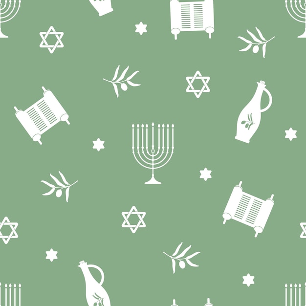 Happy hanukkah seamless pattern. Jewish holiday repeating background with traditional symbols