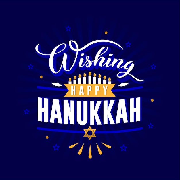 Vector happy hanukkah typography with sparkling stars on dark blue for cards posters banners