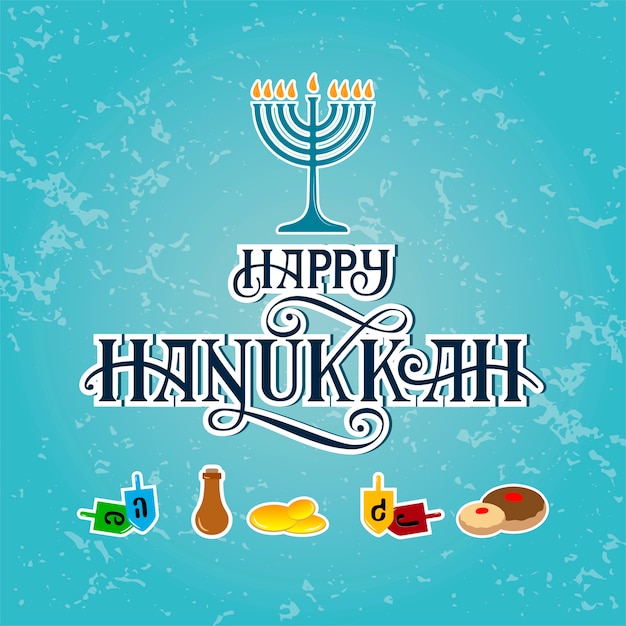 Vector happy hanukkah vector hand draw lettering with elements.