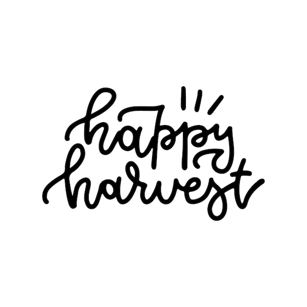 Happy harvest  autumn lettering quote cute linear hand drawn calligraphy print design monoline vecto...