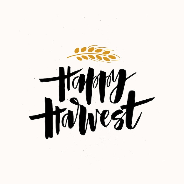 Happy harvest handwritten brush ink lettering