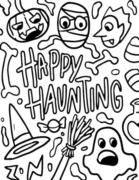 Happy haunting coloring page