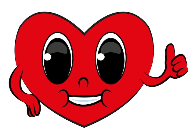 happy heart, finger up, character red heart, vector, eps, logo, icon, illustration.