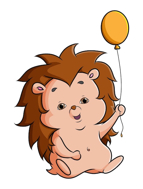 The happy hedgehog is holding a yellow balloon of illustration