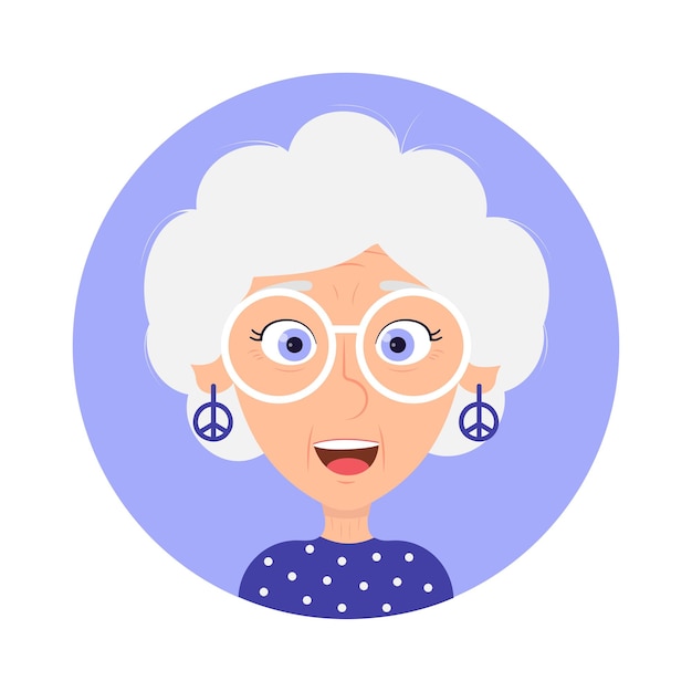 Happy hippie old woman avatar vector illustration