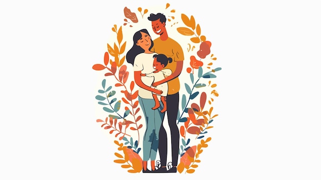 Vector happy hispanic young family couple hugging