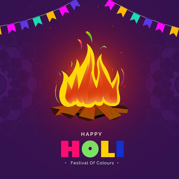 Happy holi celebration concept with bonfire colors background