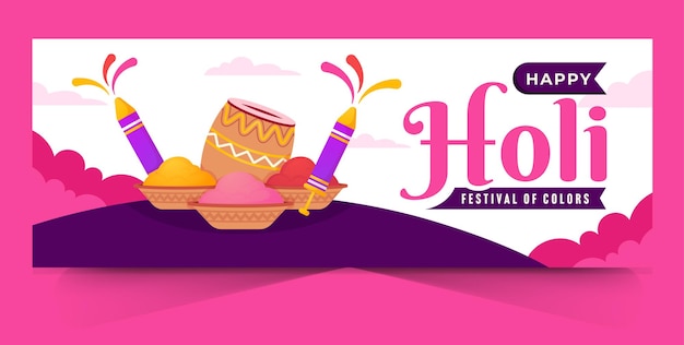 Happy holi festival design template for social media header