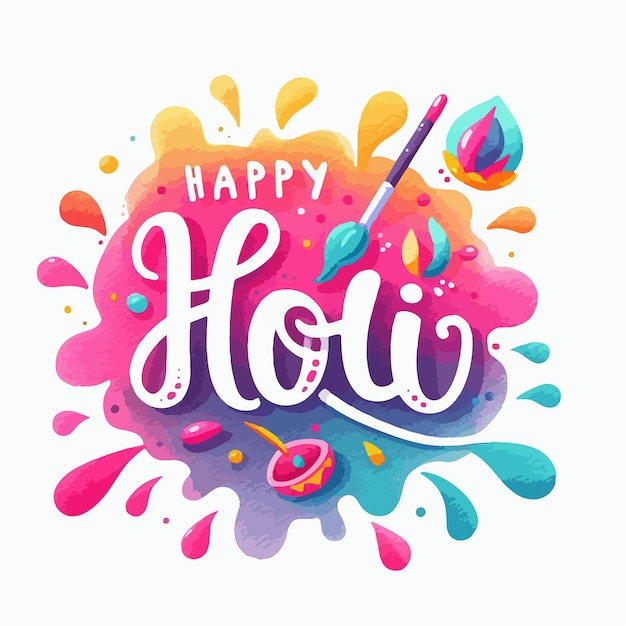 Happy Holi greeting card Colorful lettering Vector illustration