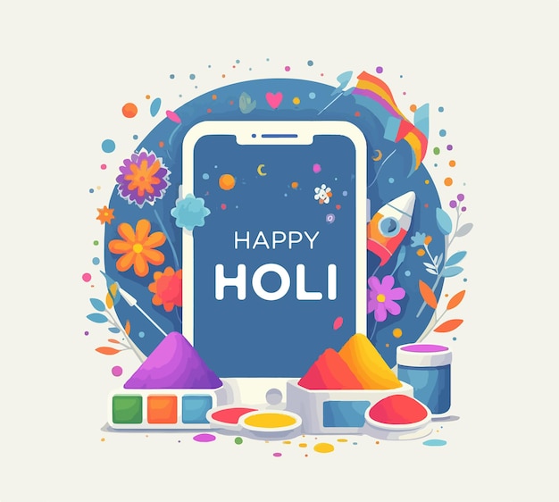 Happy Holi greeting card Colorful vector illustration in flat style