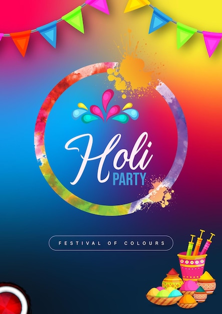 Happy Holi Greetings Blue Yellow Pink Colourful Indian Hinduism Festival Social Media Background