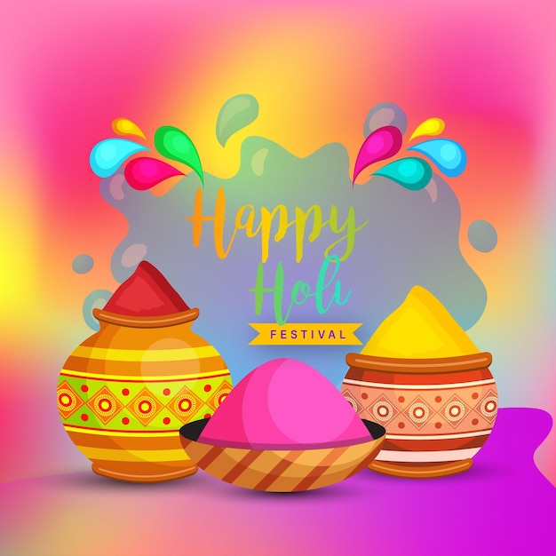 Happy Holi Greetings Pink Purple Yellow Colourful Indian Hinduism Festival Social Media Background