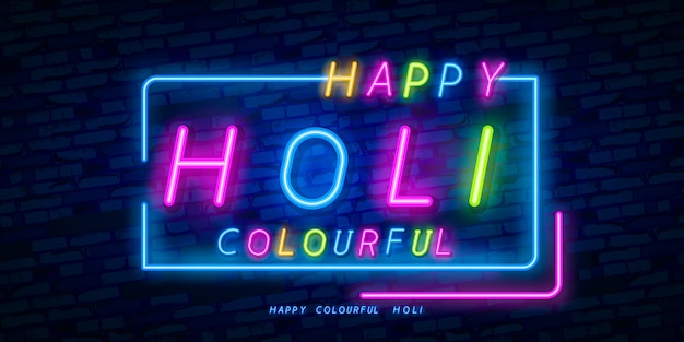 Vector happy holi neon sign