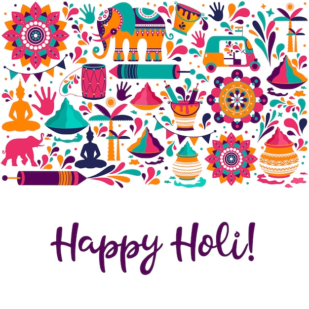 Happy holi vector elements for card design.