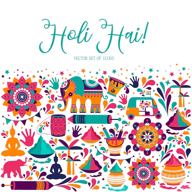 Happy holi vector elements for card design.