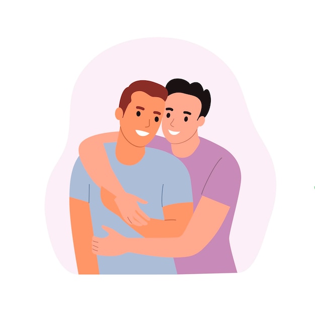 Happy homosexual men couples Vector flat style cartoon illustration