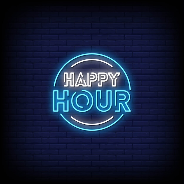 Happy Hour Neon Signs Style Text  