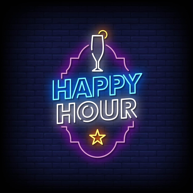 Happy Hour Neon Signs Style Text  