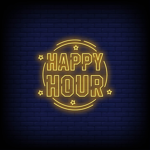 Happy Hour neon signs text vector style