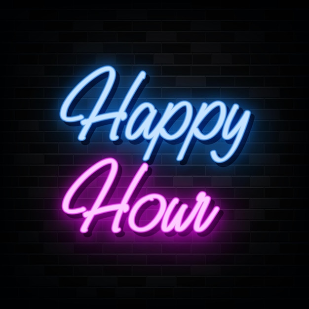 Happy Hour Neon Signs Vector Design Template Neon Style