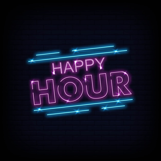 happy hour neon text vector