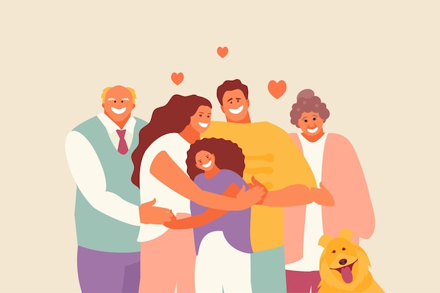 Happy hugging family vector illustration