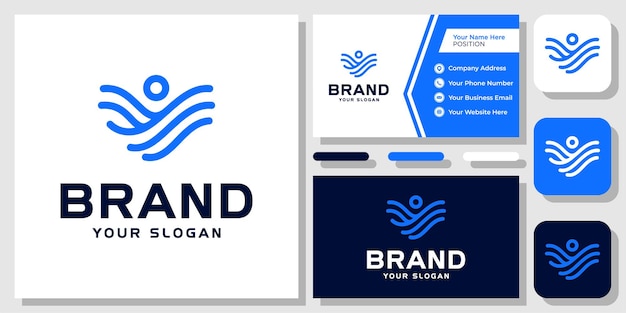 Happy Human Wave Ocean Sea Head People Abstract Connect Logo Design with Business Card Template