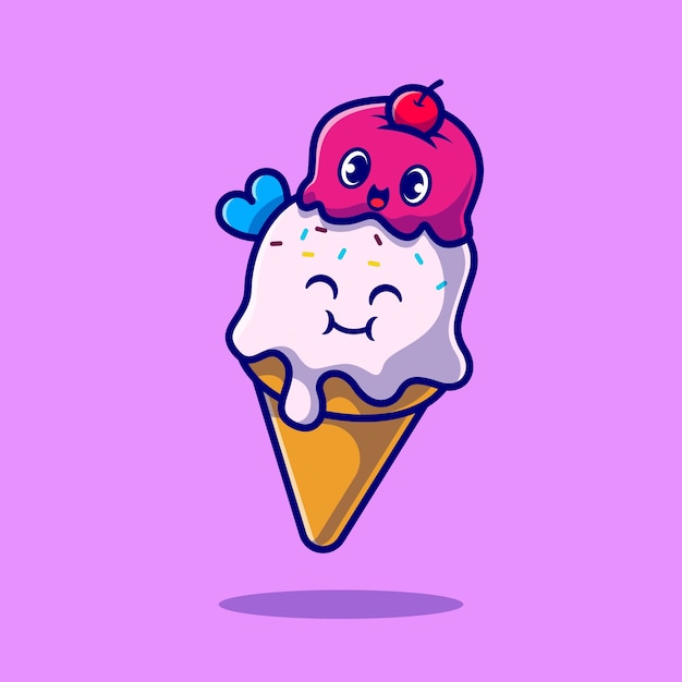 Happy Ice Cream Cone Cartoon  Icon Illustration.