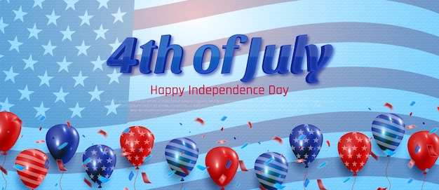 Happy independence 4th july with balloons and american flag background