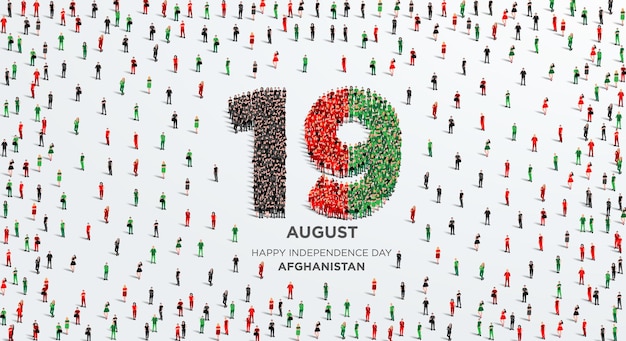 Happy Independence Day Afghanistan A large group of people form to create the number 19