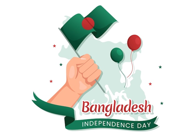 Happy Independence Day of Bangladesh on March 26th Illustration with Waving Flag and Victory Holiday