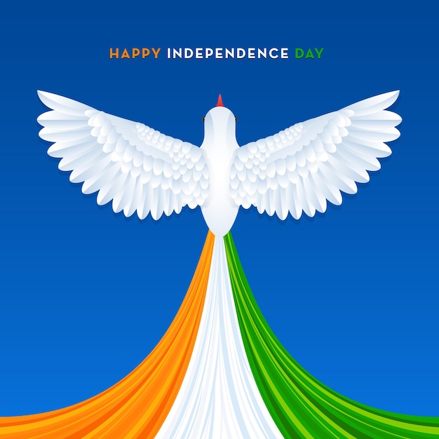 Happy Independence day in India on August 15 dove peace with flag rays