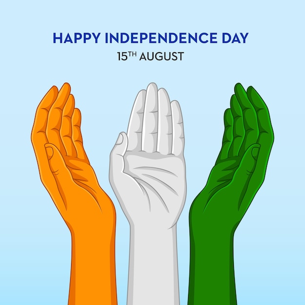 Happy Independence day in India on August 15 Indian National day Trio colors hand