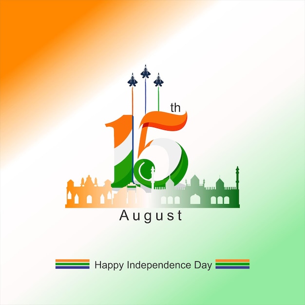 Happy Independence Day of India wavy Indian flag tricolour with Famous monument background