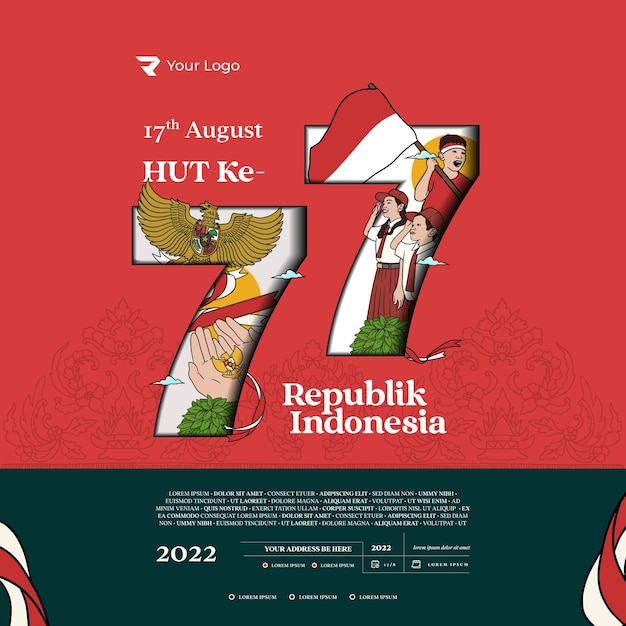 Happy independence day of indonesia vector handdrawn illustration for social media post