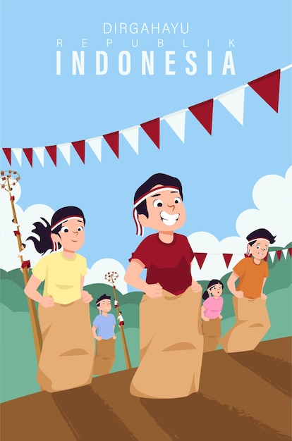 Happy Independence Day of Indonesia Vector Illustration with Traditional Games