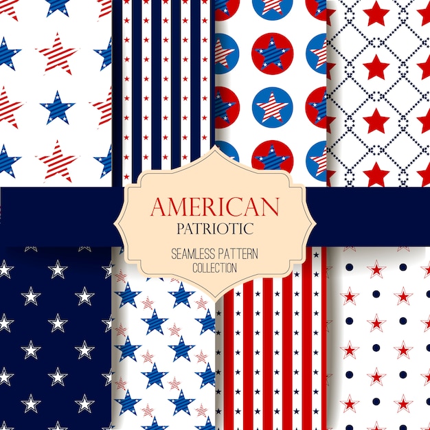 Happy Independence Day seamless pattern set. Memorial day