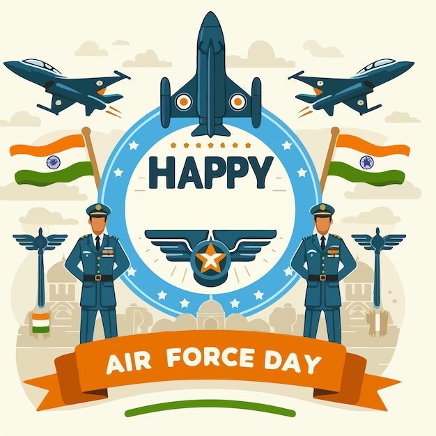 Vector happy indian air force day celebration template flat vector design