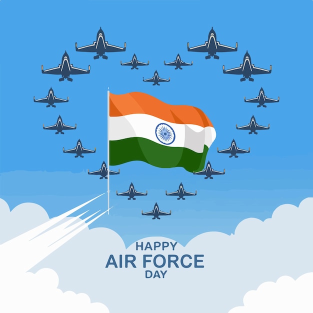 Vector happy indian air force day celebration template flat vector design