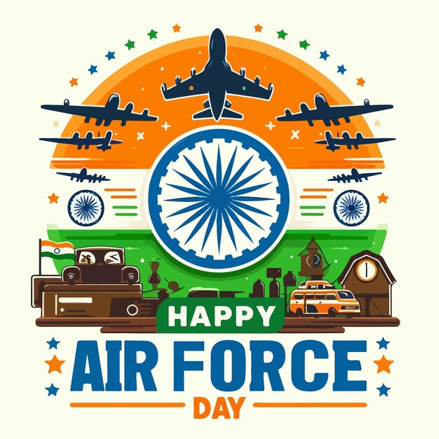 Vector happy indian air force day celebration template flat vector design