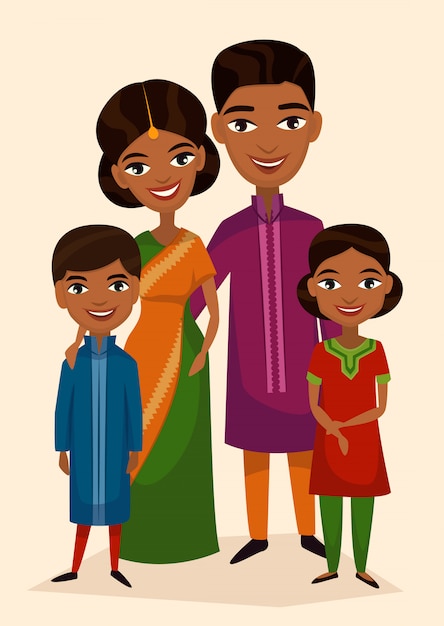 Happy indian family couple with children