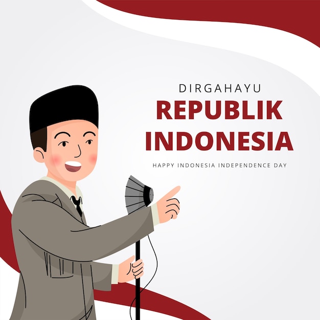 Happy Indonesia Independence Day banner with happy cartoon