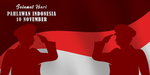 Happy Indonesian National Hero39s Day background with silhouettes of two soldiers